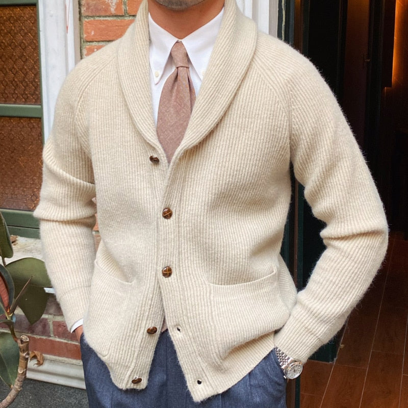 Bonsir Fall lapel Sweater Cardigan Men Knitting Pocket Sweaters Winter Warm Coat Men Single Breasted Top Cardigan Sexy Pleated Sweater