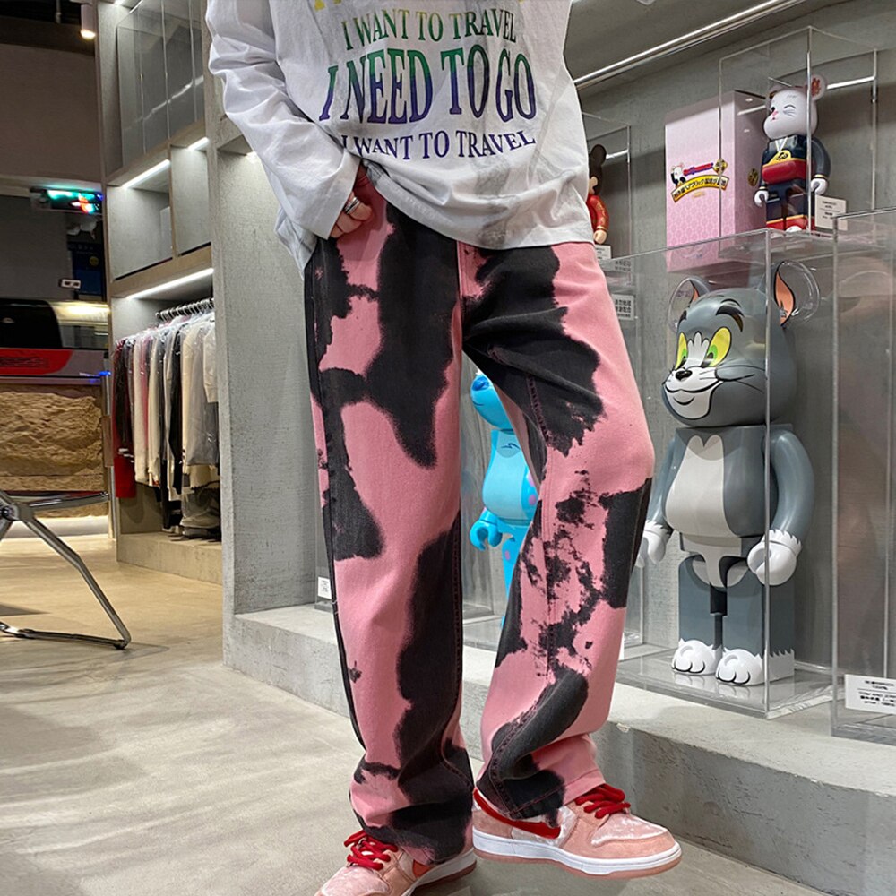 sanyamk Men Y2k Tie Dye Baggy Jeans New Loose Vintage Denim Trousers Male Streetwear Kpop Causal Straight Wide Leg Pants Genderless