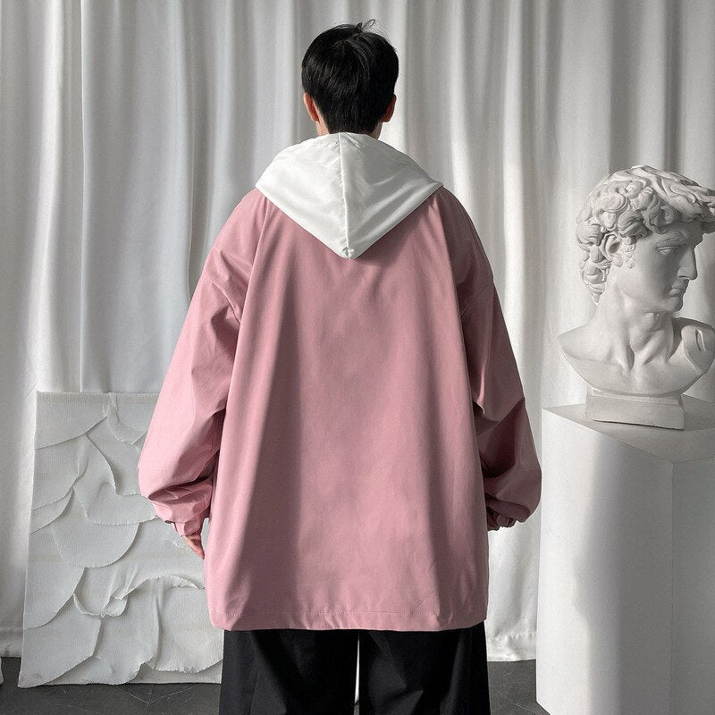sanyamk Autumn 3 Color Hooded Jacket Men Fashion Oversized Casual Track Jackets Mens Streetwear Hip Hop Loose Bomber Jacket Men M-5XL