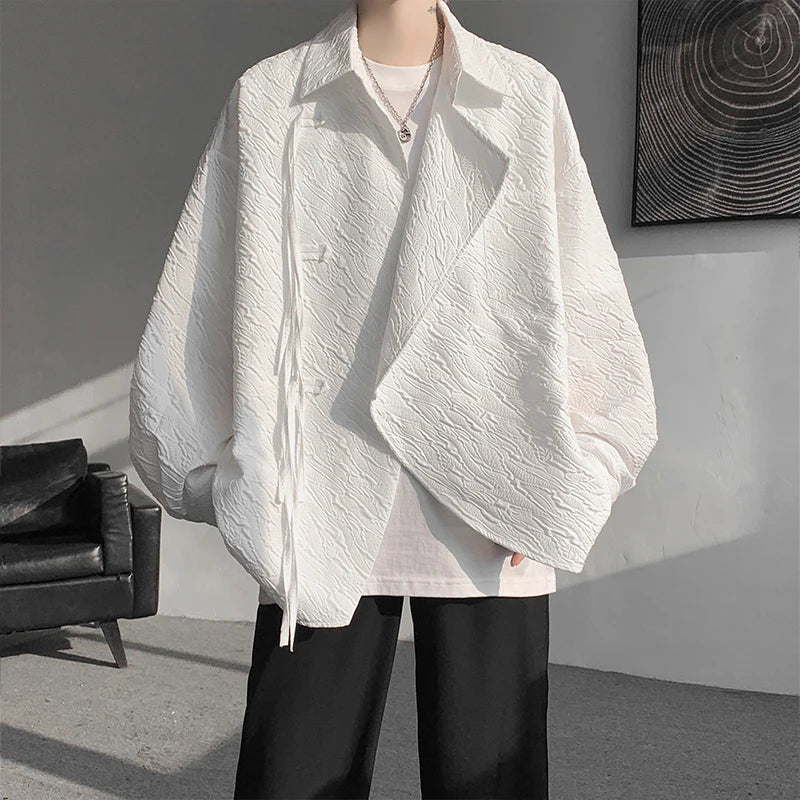 sanyamk Men's Luxury Chic Texture Shirt Vintage Casual Drapped Solid Color Button-down Long Sleeve Shirts for Men All-match Clothing
