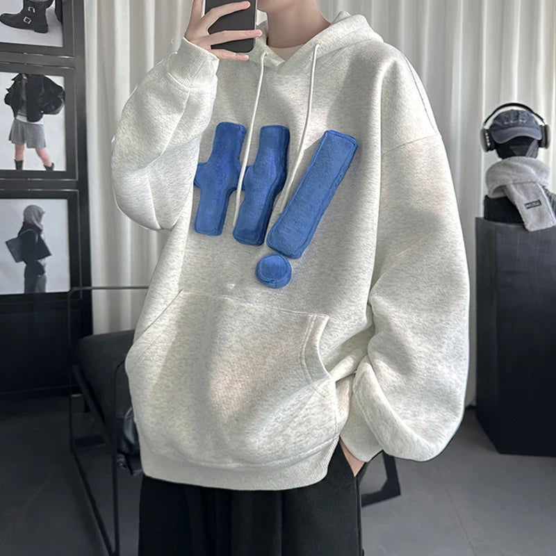 sanyamk - American Style Men's Hoodies Three-dimensional Letter Hooded Drawstring Contrast Color Pullovr Male Sweatshirts New 9C8035