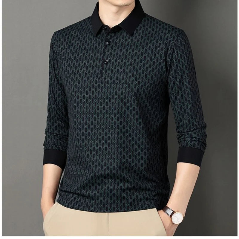 sanyamk - Autumn and Winter New Simplicity Versatile Commuter Men's Clothing Splice Button Polo Long Sleeve Solid Color POLO Shirt