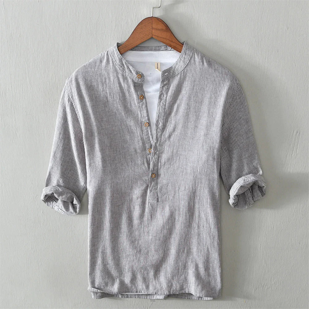 sanyamk - Cotton Linen T Shirt Men Women 2024 Spring Summer New Khaki V-neck Striped Thin Short Sleeve T-shirts Casual Breathable Top Tees