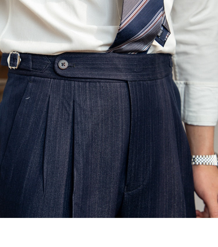 sanyamk High Waist Business Dress Pants Men Ankle Length Office Social Slim Fit Suit Pant Classic Streetwear Trousers Pantalones Hombre