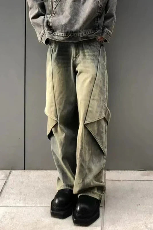 sanyamk American High Street Variable Trouser Shape Micro Flare Jeans Men's High Waist Loose Draping Wide Leg Floor Dragging Long Pants