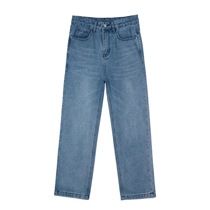 Bonsir - Jeans Men's Loose Straight Autumn New Wide Leg Trousers Korean Fashion Streetwear Black Blue Distressed Casual Baggy Pants