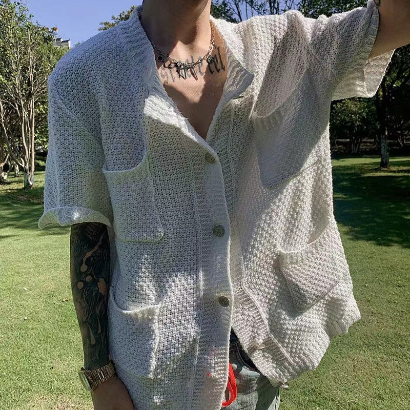 Bonsir Autumn Knitted Popular Sweater Men's Cardigan Short Sleeve New Fashion Solid Color Simple Thin Coats Unisex Clothes M-2XL