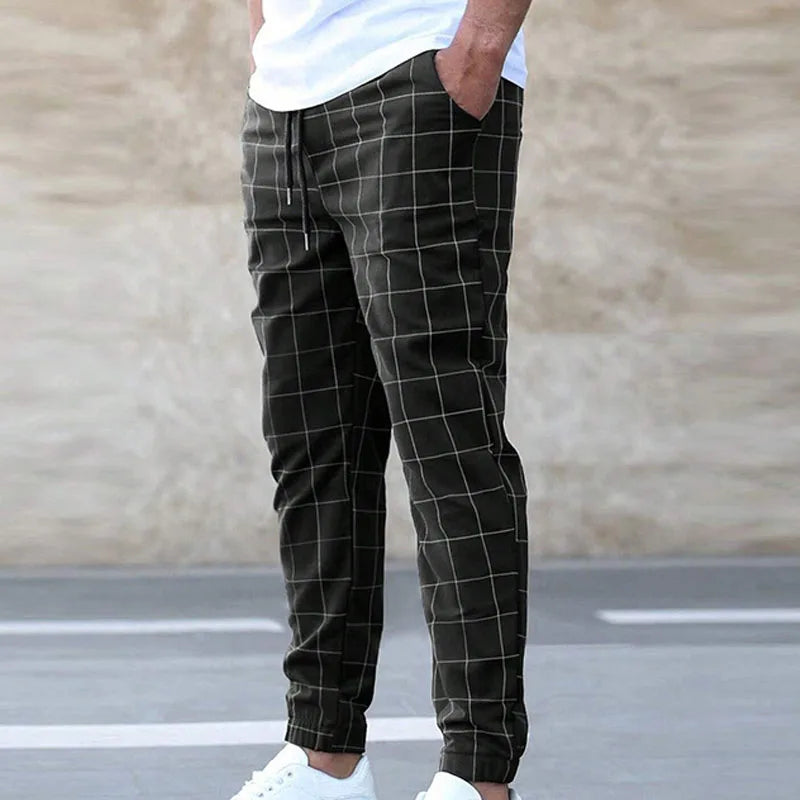 BONSIR - Autumn Minimalist Fashion Trend Plaid Hoodie Versatile Casual Drawstring Contrast Loose Fitting Men's Temperament Pants