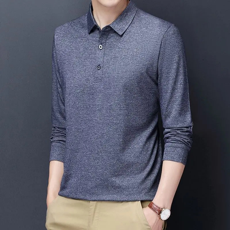 sanyamk Autumn Winter KPOP Fashion Style Harajuku Slim Fit Ropa Hombre Loose Casual All Match Undershirt Solid Button Lapel POLO Shirt