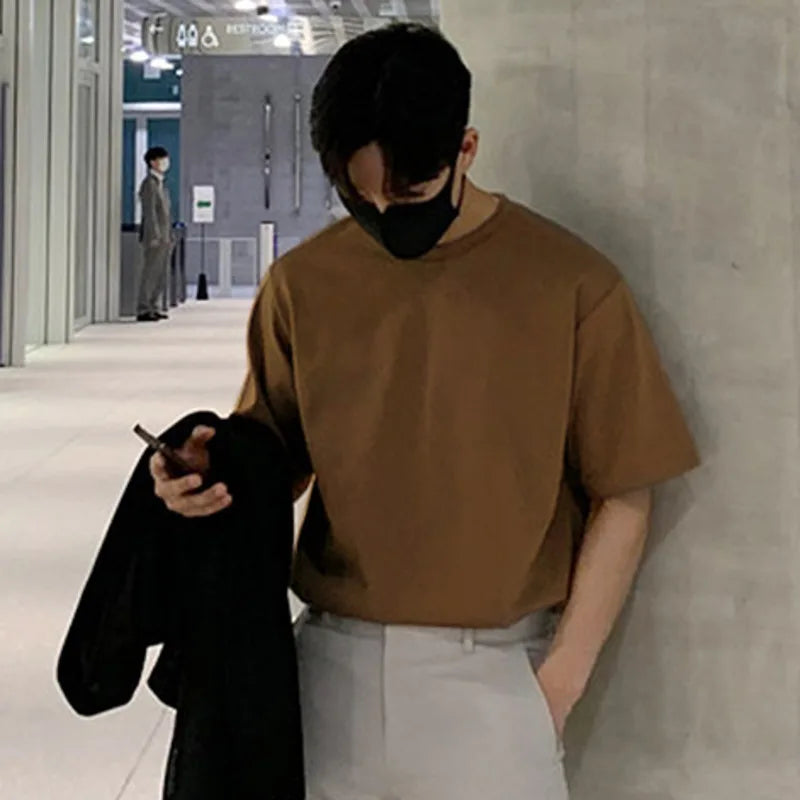 sanyamk - Summer Men's Casual T-shirts Round Neck Short Sleeve Male Tops Solid Color Pullover Clothing New Fashion 2024 9C6241