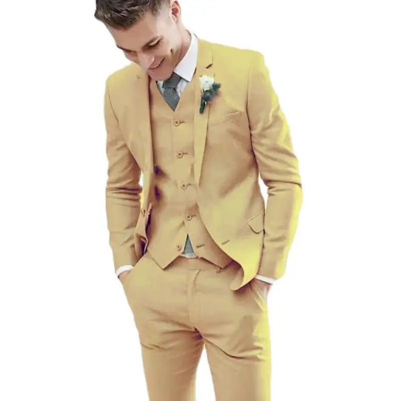 sanyamk Men Suits 3 Pieces Set Fashion Wedding Tuxedos Notched Lapel Groom Formal Wear Slim Fit Blazer Jacket Vest With Pants