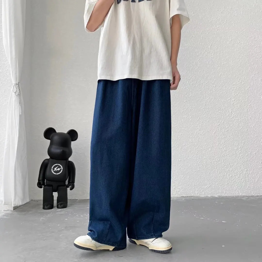 sanyamk Men's Pure Color Cargo Jeans Simple All-match Wide Leg Pants Trousers Men Hip Hop Streetwear Oversized 90s Vintage Fashion Denim