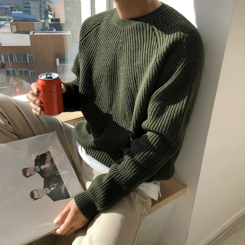 Bonsir - men's / wear classic round collar Sweater Korean fashion loose kintted tops for male autumn winter new warm clothes 2Y4243