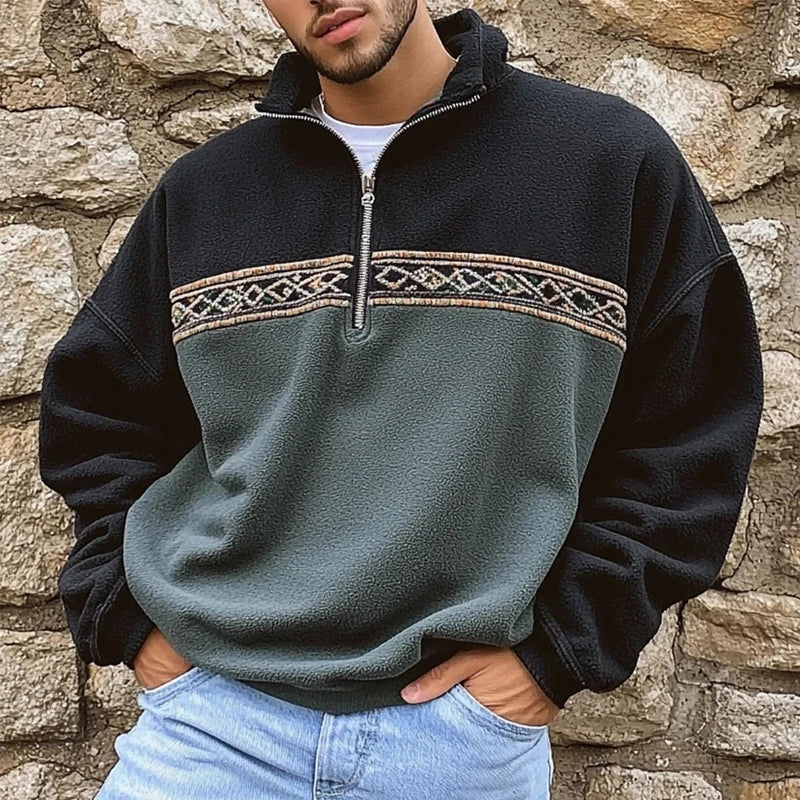 sanyamk - New Casual Long Sleeve Fleece Hoodie For Mens Fall Winter Vintage Zipper Lapel Sweatshirts Men Clothes Stylish Fleece Pullovers