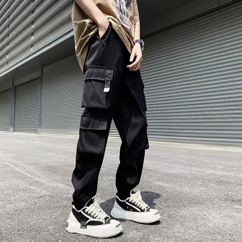 BONSIR - Temperament Versatile Casual Men's Clothing Autumn and Winter New Splice Pockets Drawstring Oversize Commuting Cargo Pants