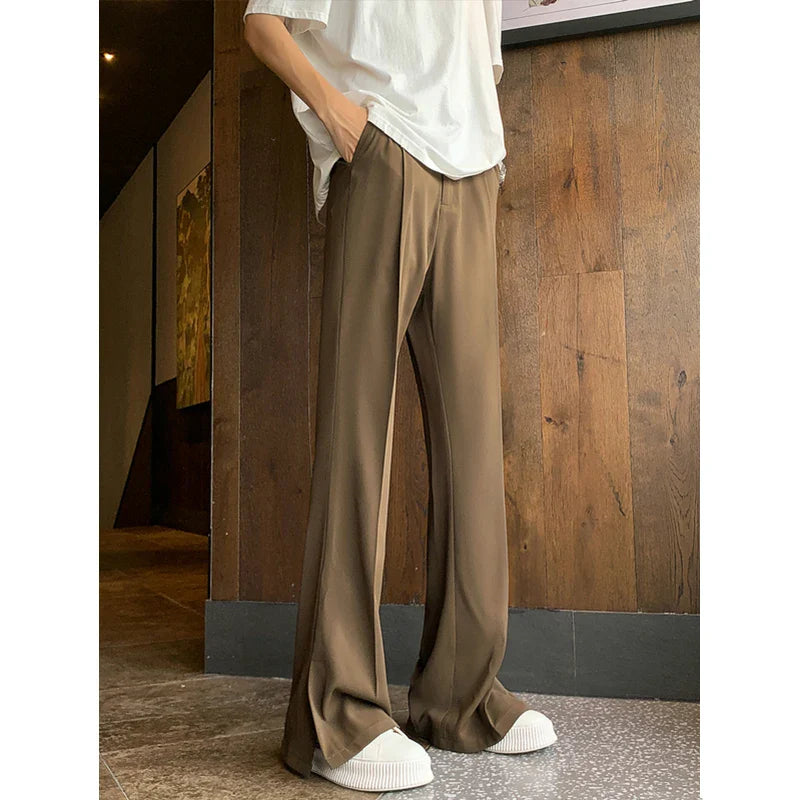 sanyamk Brown Black Baggy Suit Pants Men Fashion Social Mens Dress Pants Korean Loose Straight Flared Pants Mens Office Formal Trousers