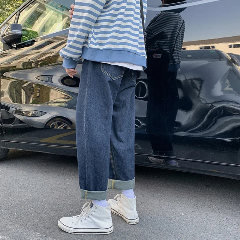 BONSIR - Streetwear Baggy Jeans New Spring Summer Men Korean Fashion Loose Straight Wide Leg Pants Male Clothing Light blue