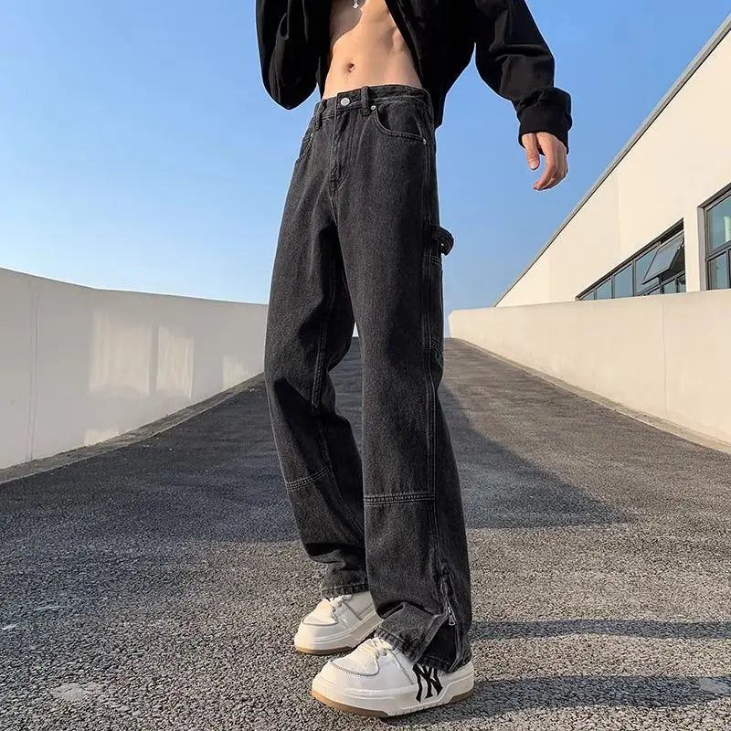 sanyamk American street hip-hop straight leg personalized design for men and women trendy loose leg jeans washed retro casual pants y2k