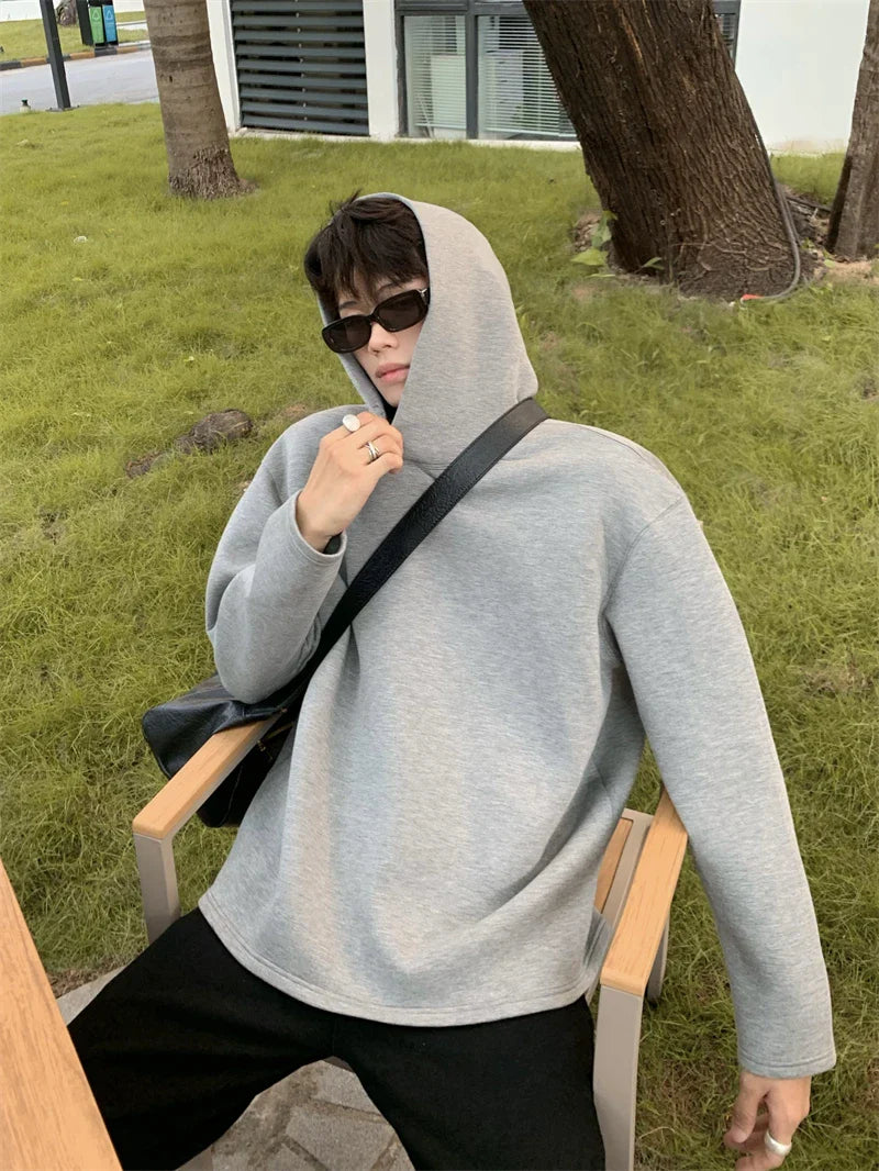 sanyamk - Men Solid Color Sets Casual Fashion 2 Piece Sets Space Cotton Stand Collar Button Loose Hoodies And Pants Korea Streetwear Style