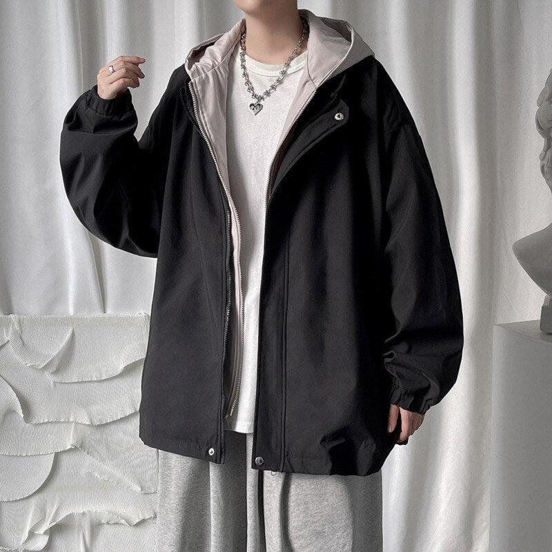sanyamk Autumn 3 Color Hooded Jacket Men Fashion Oversized Casual Track Jackets Mens Streetwear Hip Hop Loose Bomber Jacket Men M-5XL
