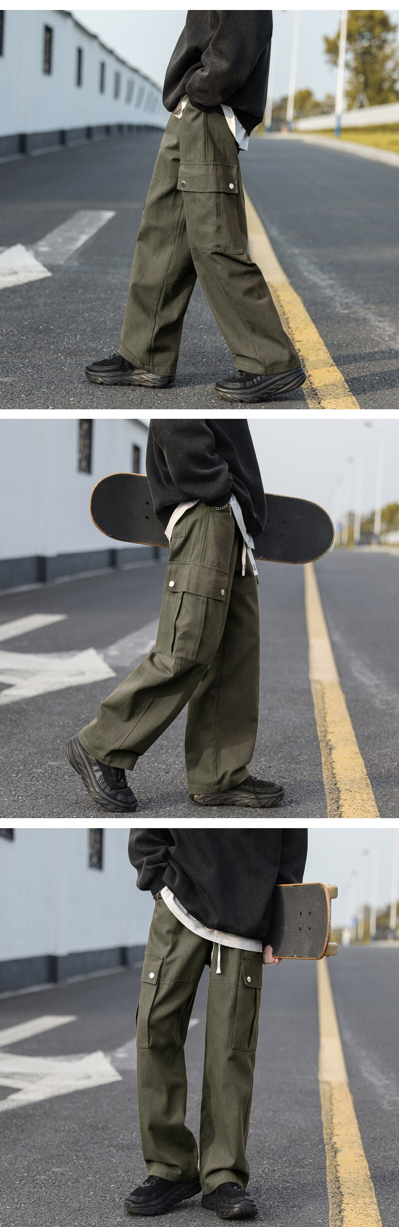 Bonsir Big Pockets Casual Cargo Pants Men's Streetwear Vintage Trousers Hip-hop Overalls Fashion Loose Straight Wide Leg Pants Men