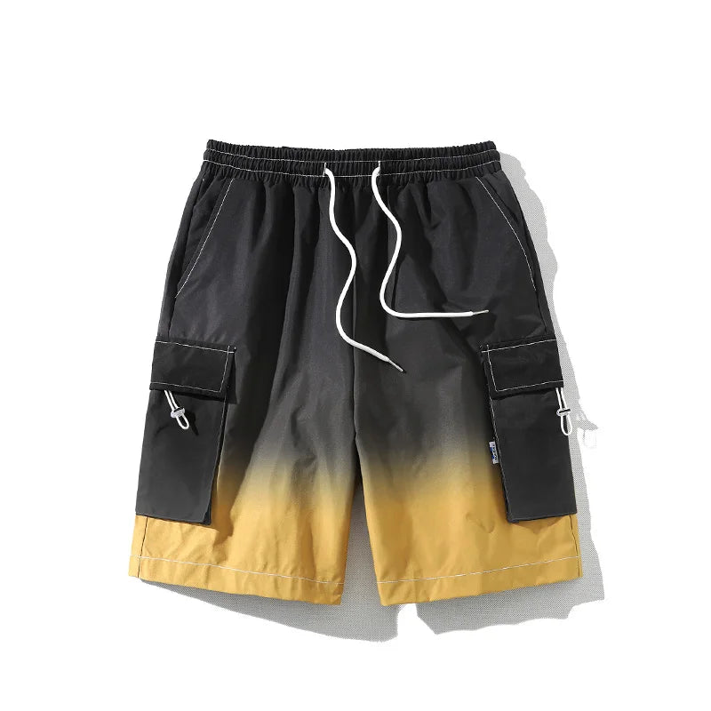 sanyamk - Men's Gradient Straight Shorts Summer New Fashion Loose Short Pants Male Streetwear Casual Shorts Green/Yellow/Blue/salmon pink