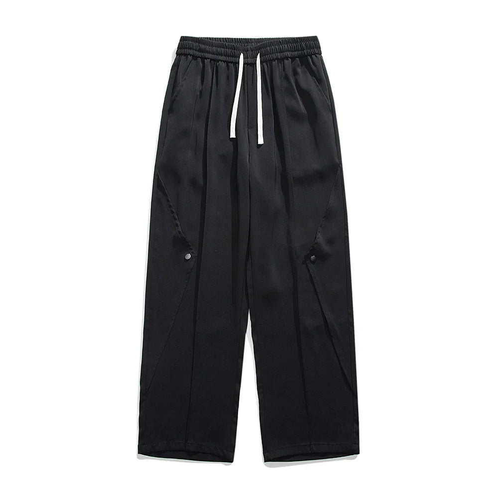 Bonsir Men's Loose Casual Pants Brown Straight Baggy Elastic Waist Wide-leg Pants Spring Summer Autumn Trousers Black Gray 4X 5XL