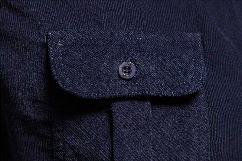 Bonsir Men's Shirt Cotton Lapel Casual Spring Autumn Corduroy Shirts for Men Slim Solid Color Shirts Long Sleeve Tops EU Size