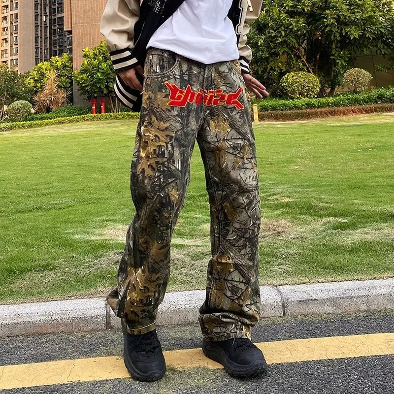 sanyamk New Fashion Towel Embroidery Camouflage Baggy Tracksuit Pants For Men Straight Sport Casual Long Trousers Pantalones Hombre