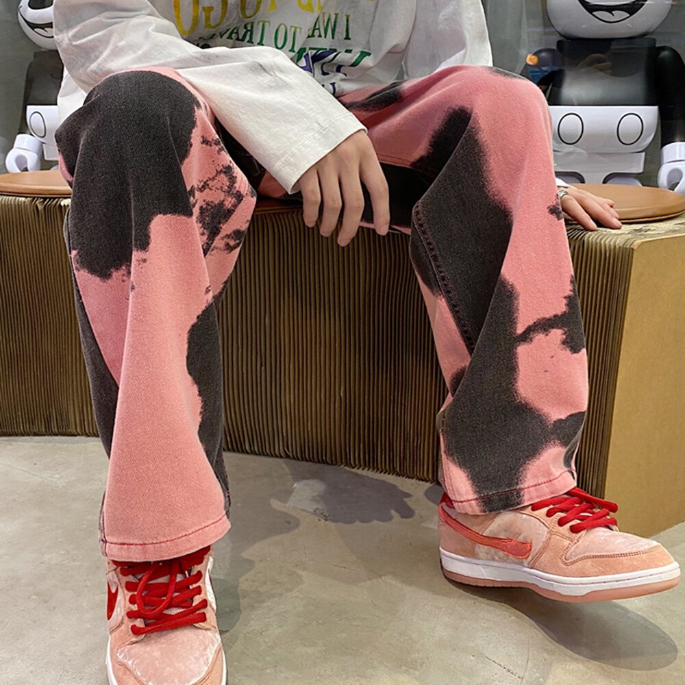 sanyamk Men Y2k Tie Dye Baggy Jeans New Loose Vintage Denim Trousers Male Streetwear Kpop Causal Straight Wide Leg Pants Genderless