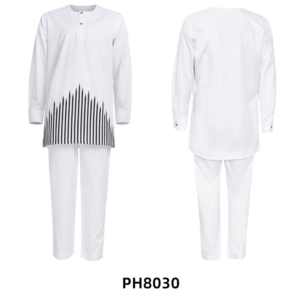 H&D African Dashiki Clothes For Men No Cap Shirt Pants Set Embroidery Tops Trouser Suit Men's Traditional African Clothing