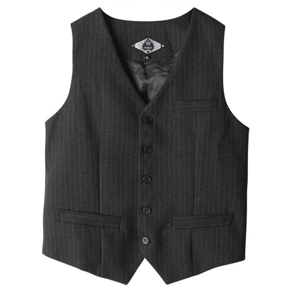 sanyamk British Style Retro Suit Vest Male Vertical Stripes Business Elegant Professional Formal Dress Body Fashion V-neck Suit Vest
