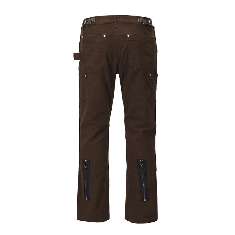 Bonsir Back Ankle Zipper Spliced Straight Flare Pants Mens High Street Washed Retro Loose Casual Jeans Hip Hop Denim Trousers
