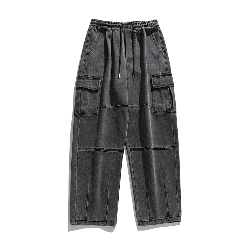 sanyamk Korean Style Men's Suit Retro Striped Pocket T-shirt Harajuku Street Straight Pants Japanese Double Pleated Jeans