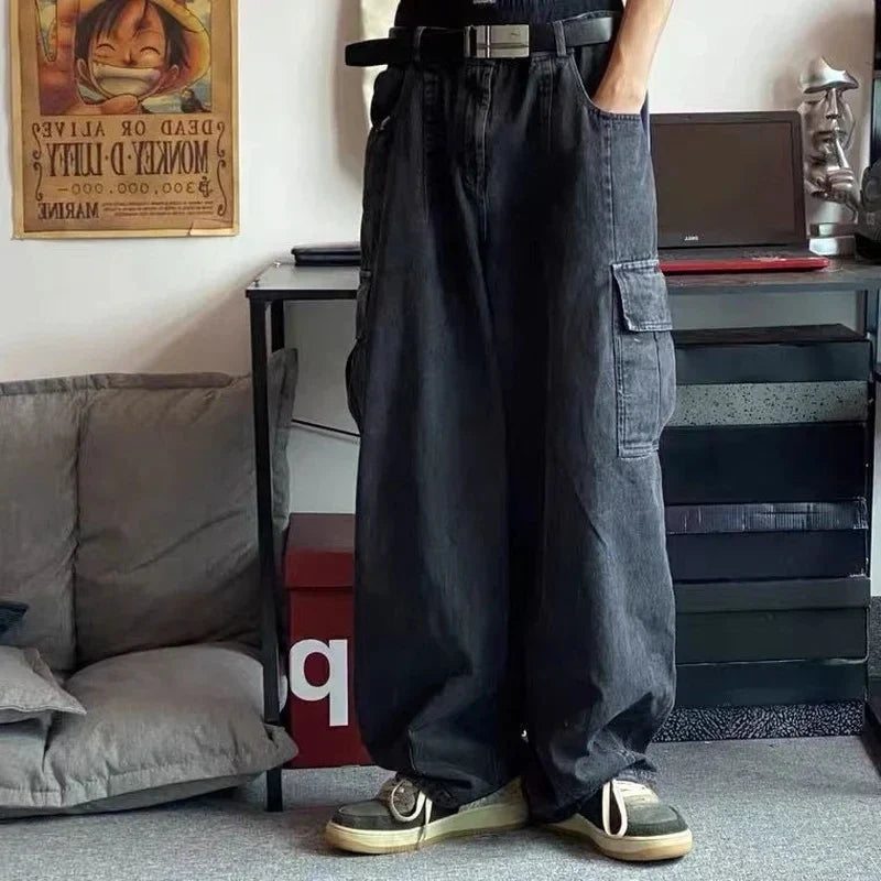 sanyamk Baggy Jeans Trousers Male Denim Pants Black Wide Leg Pants Men's Jeans Oversize Cargo Korean Streetwear Hip Hop Harajuku