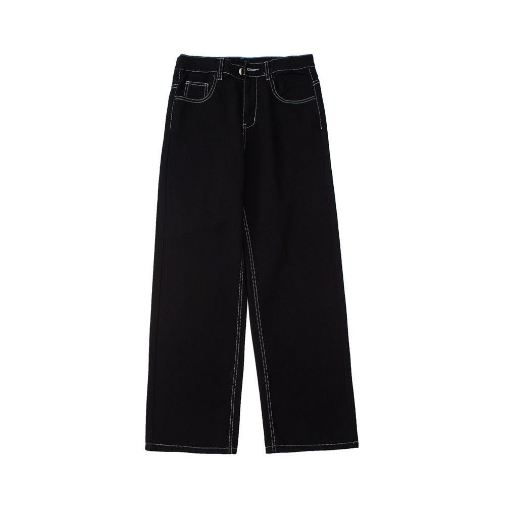 sanyamk y2k baggy men clothing Stitch Denim Pants Mens High Street Wide Leg Pants Streetwear Loose Jeans Casual Trousers Men