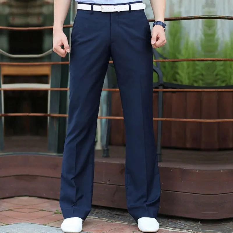 sanyamk Men Flared Boot Cut Trousers Fashion Casual British Style Office Comfortable Kahki Black Slim Formal Suit Bottom Pants