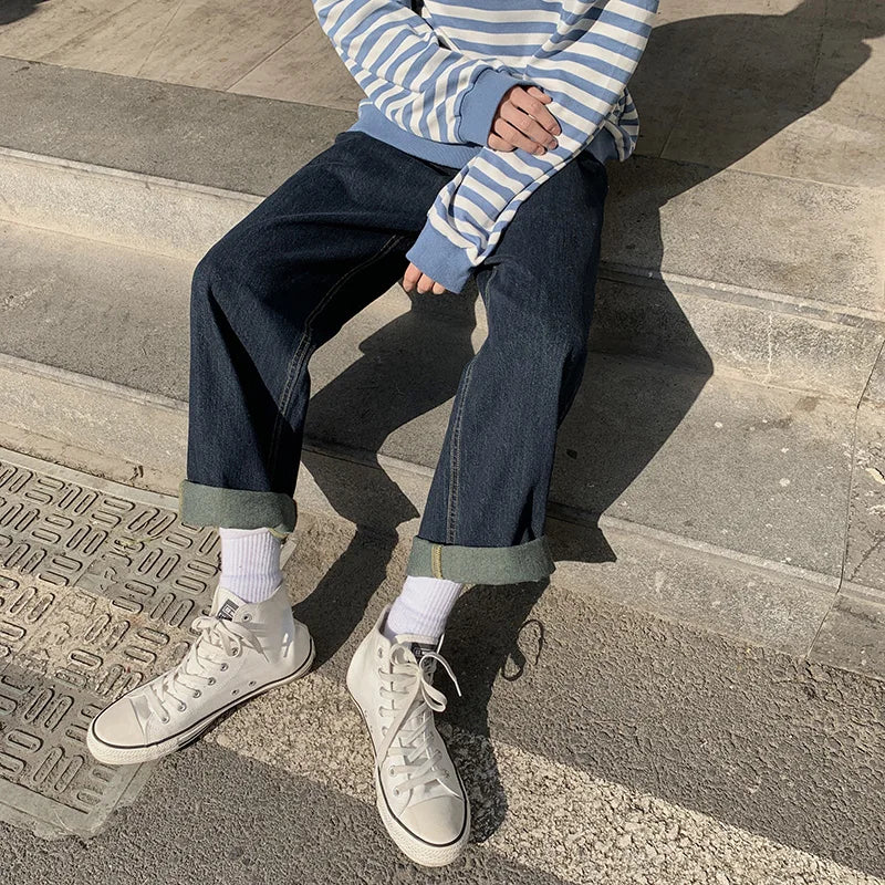 BONSIR - Streetwear Baggy Jeans New Spring Summer Men Korean Fashion Loose Straight Wide Leg Pants Male Clothing Light blue