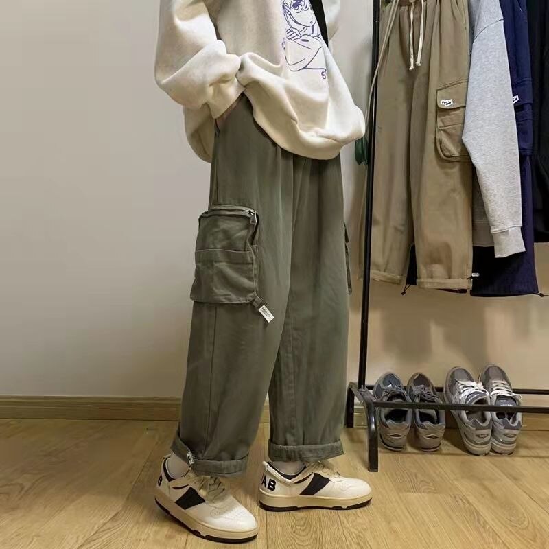sanyamk Vintage Classic Cargo Pants Men Zipper Straight Trousers Male Japanese Style Loose Casual Streetwear Hip Hop Fashion