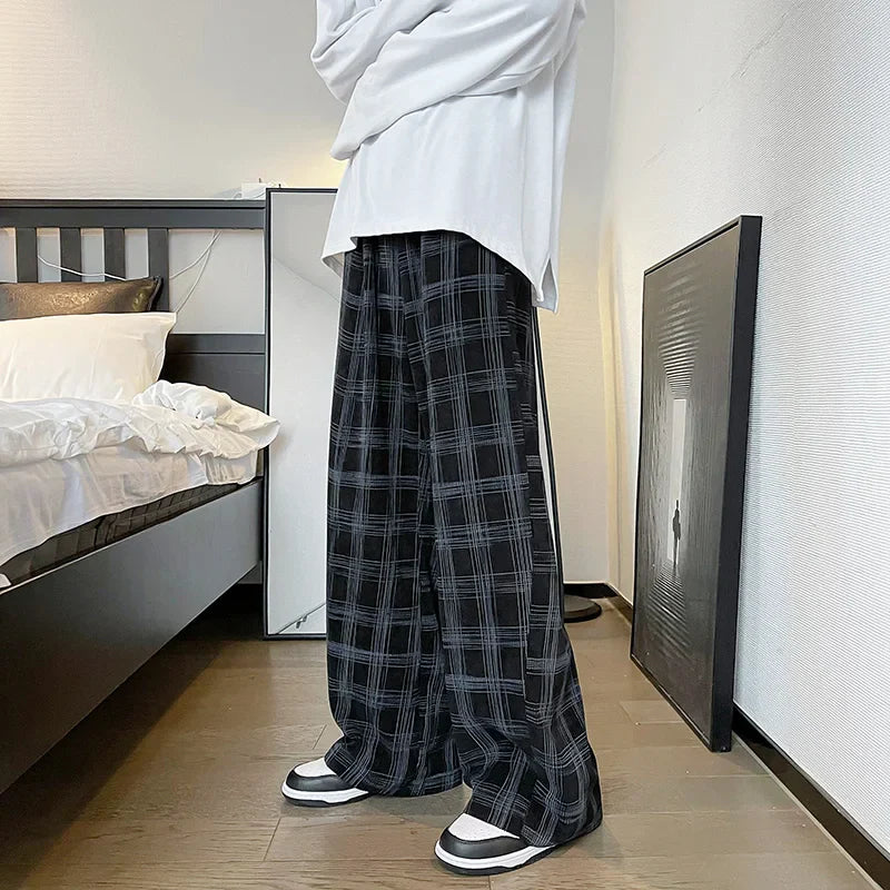sanyamk - Men's Plaid Corduroy Pants Spring Male Straight All-match Pants Unisex Casual Sweatpants Streetwear Oversize Sport Trousers Wide