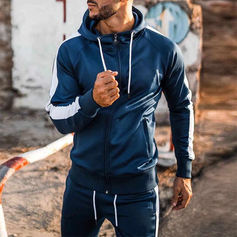 Bonsir Autumn Sweatsuits Men Tracksuit Slim Long Sleeve Zip-up Hooded Sweatshirt And Pants Suits Mens Gradient Fashion Two Piece Sets