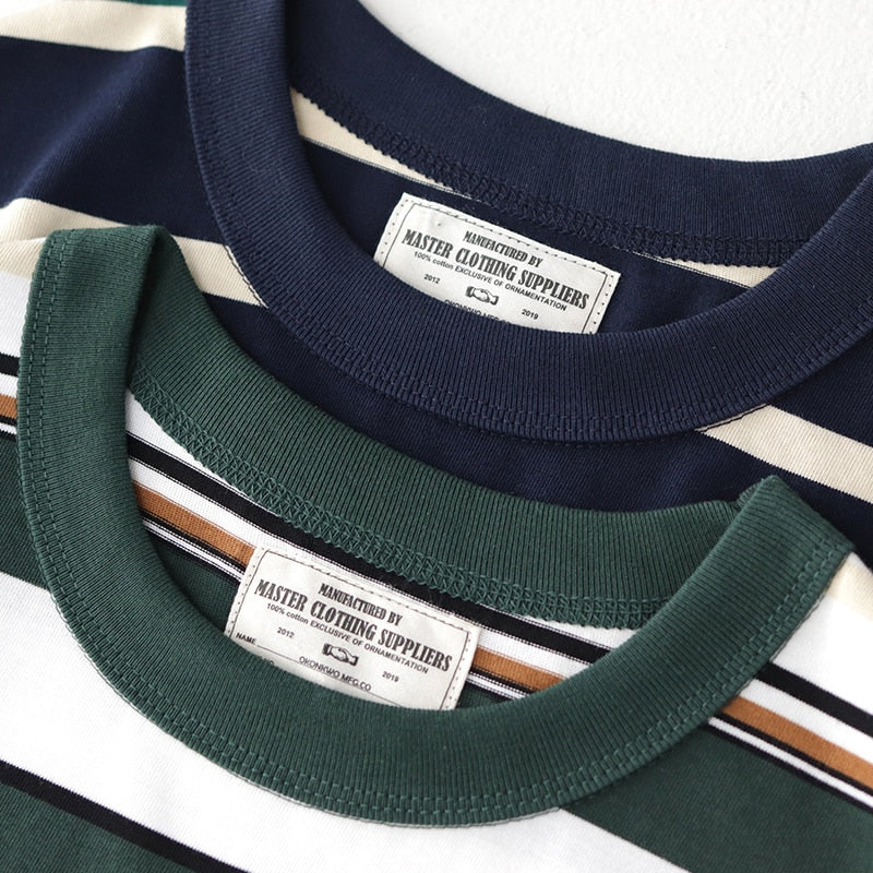 Bonsir Summer Stripe T-Shirt Men And Women Classic Streetwear Fashion Ins Trend Vintage O-Neck Cotton Youth Couple Short-Sleeved Tops