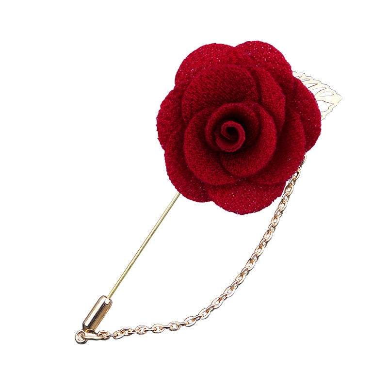 Korean Bridegroom Wedding Brooches Cloth Art Hand-made Rose Flower Brooch Lapel Pin Badge Tassel Chain Men's Suit Accessories