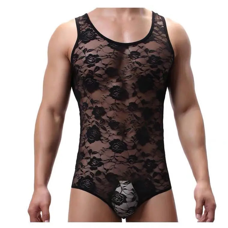 sanyamk Comfortable Men's Homewear Summer New Lace Sleeveless Bottoming Shirt Men's Fashion Sheer Thin Style Undershirt