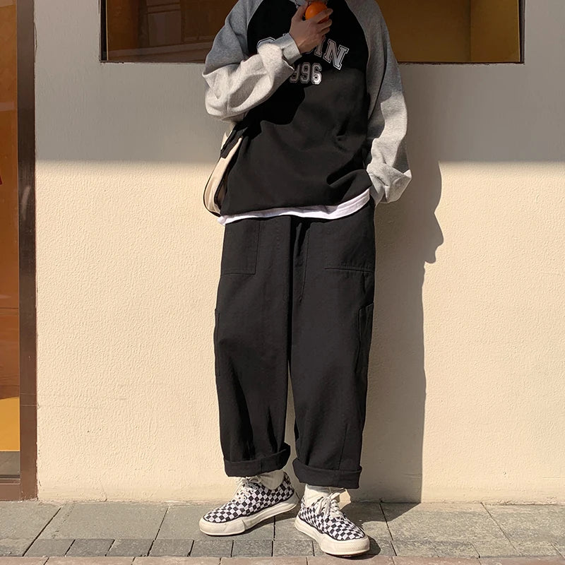 sanyamk - Casual Pants Men Oversized Loose Cargo Pants Streetwear Japanese Style Harajuku Drawstring Hombre Tooling Trousers