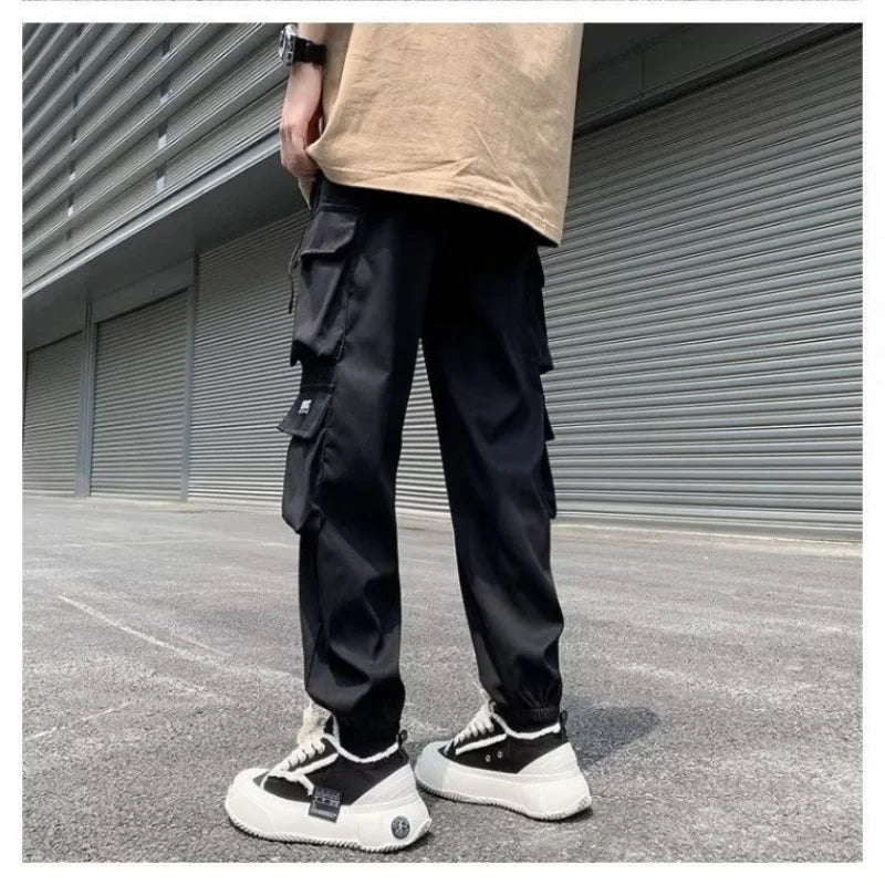 BONSIR - Temperament Versatile Casual Men's Clothing Autumn and Winter New Splice Pockets Drawstring Oversize Commuting Cargo Pants