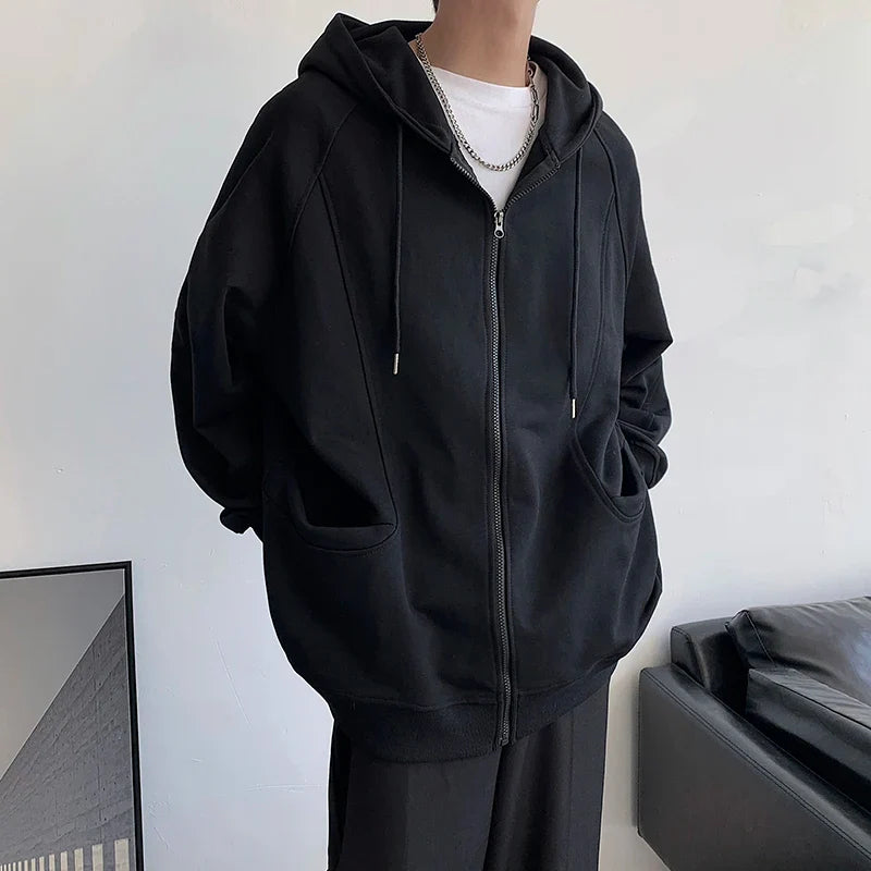 sanyamk - Harajuku Y2k Zip Up Hoodie Chic Korean Fashions Graphic Hooded Hoodies Sweatshirts Men Coffee Casual Loose Hoodie