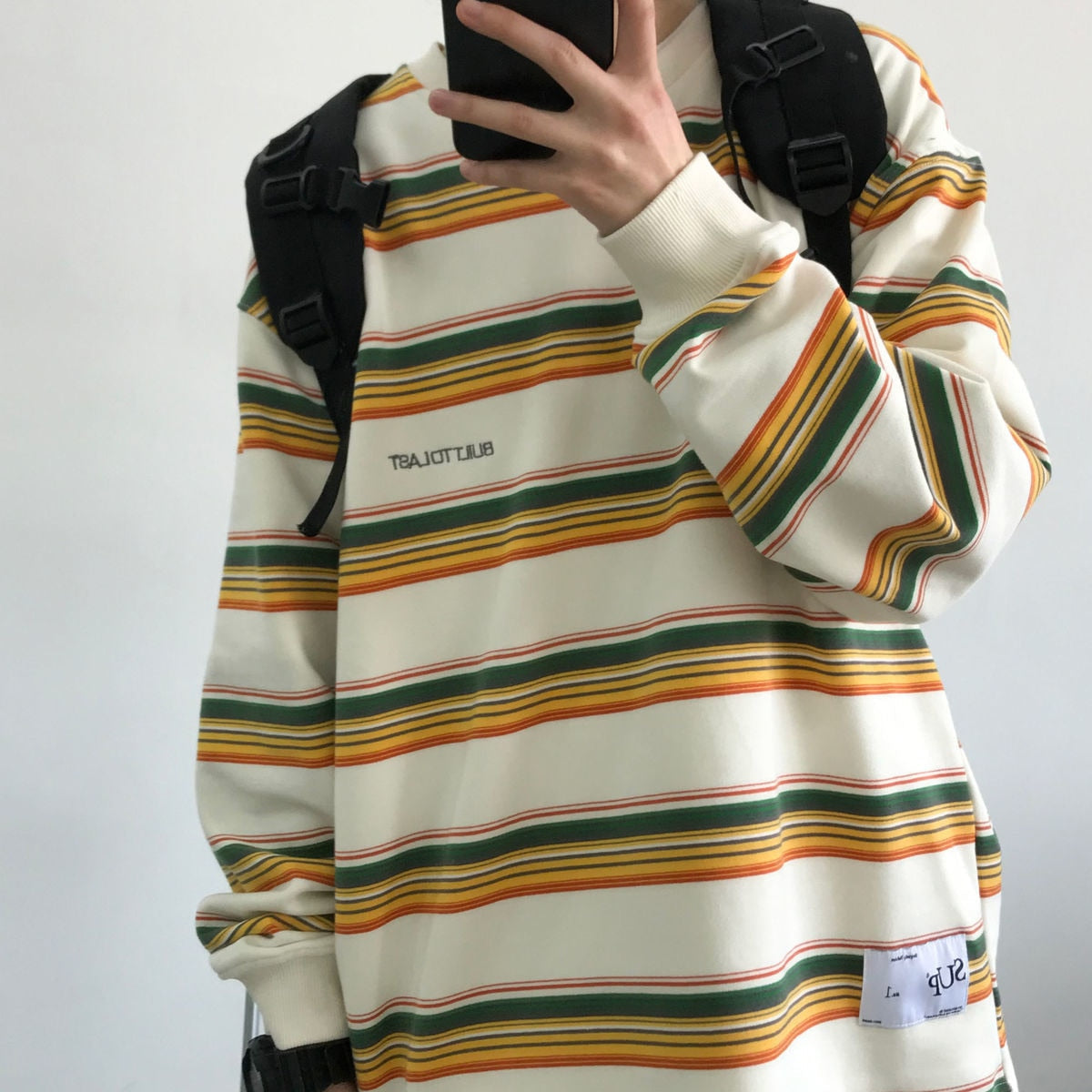 Bonsir Japanese Casual Harajuku Striped Long Sleeve T-Shirt Men's Loose Plus Size Simple All-match Clothes Hip Hop Couple Streetwear