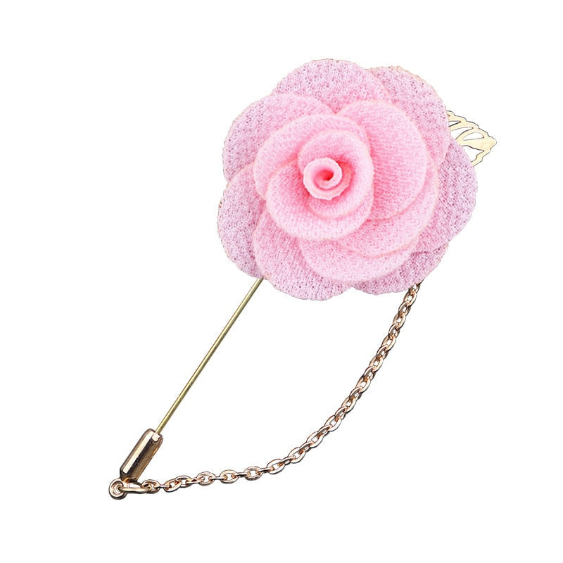 Korean Bridegroom Wedding Brooches Cloth Art Hand-made Rose Flower Brooch Lapel Pin Badge Tassel Chain Men's Suit Accessories