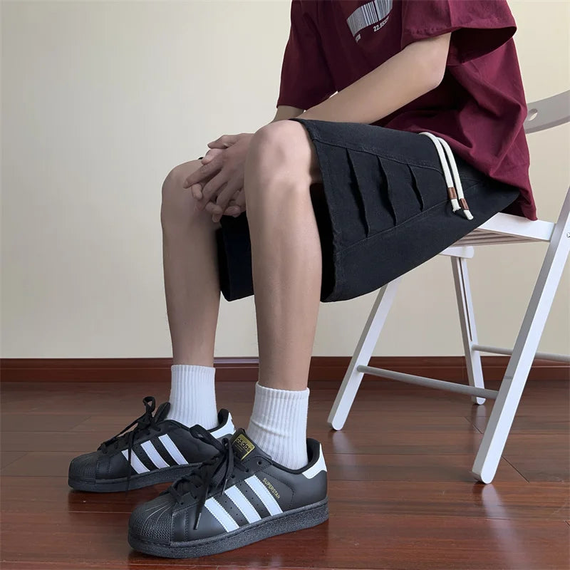 sanyamk Summer Fashion Blue Denim Pants Shorts Men's Straight Casual Ins Youth All-match Fifth Pants Elastic Waist Chic Short Pants